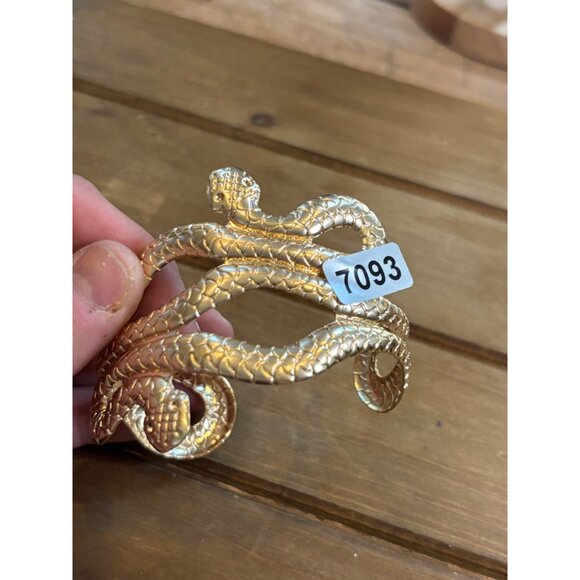 Gold Snake Cuff Bracelet Adjustable Size Textured Design - Picture 2 of 9